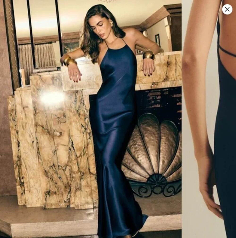 Reformation Jeany 100% Silk Backless Halter Maxi Dress Size S